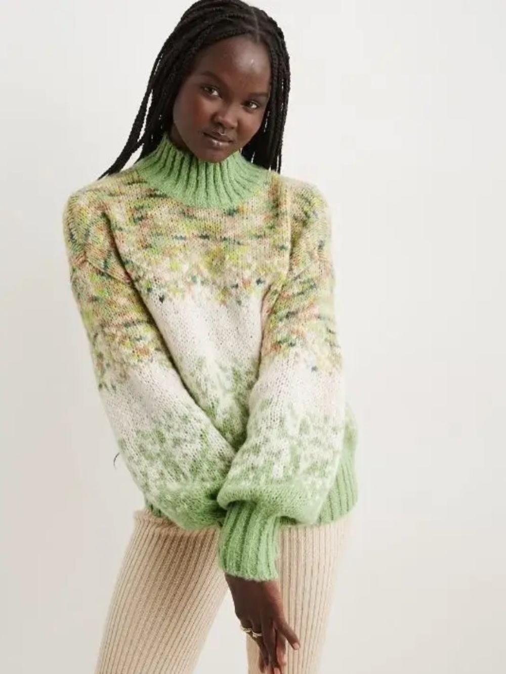 Aerie Fair Isle Green Ombre Flecked  cozy soft Pullover Mockneck Sweater